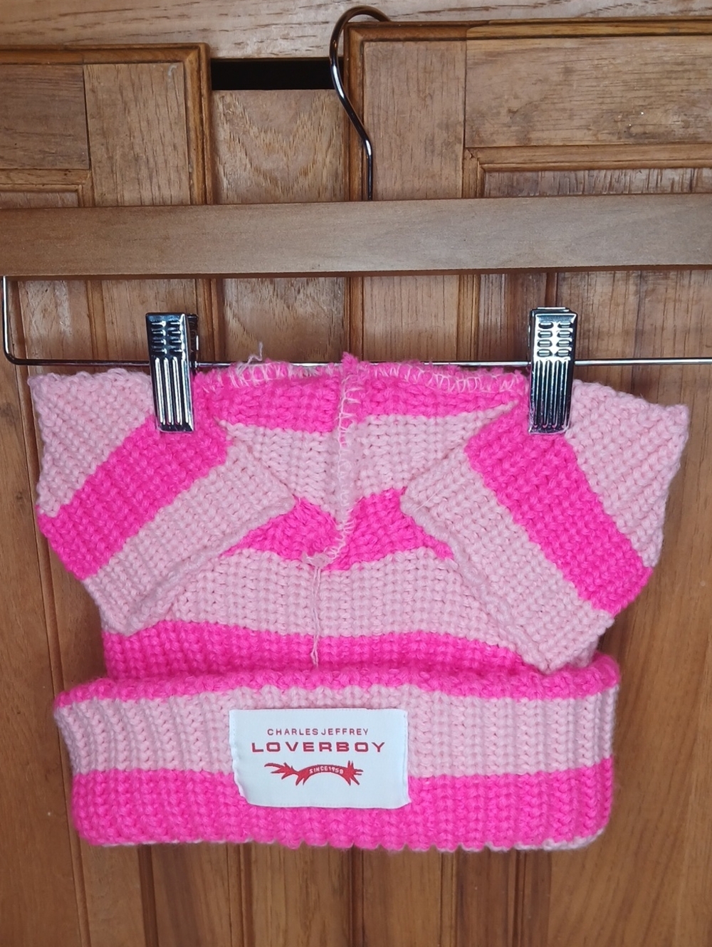 Charles Jeffrey Loverboy Pink Striped Knit Kitten Hat